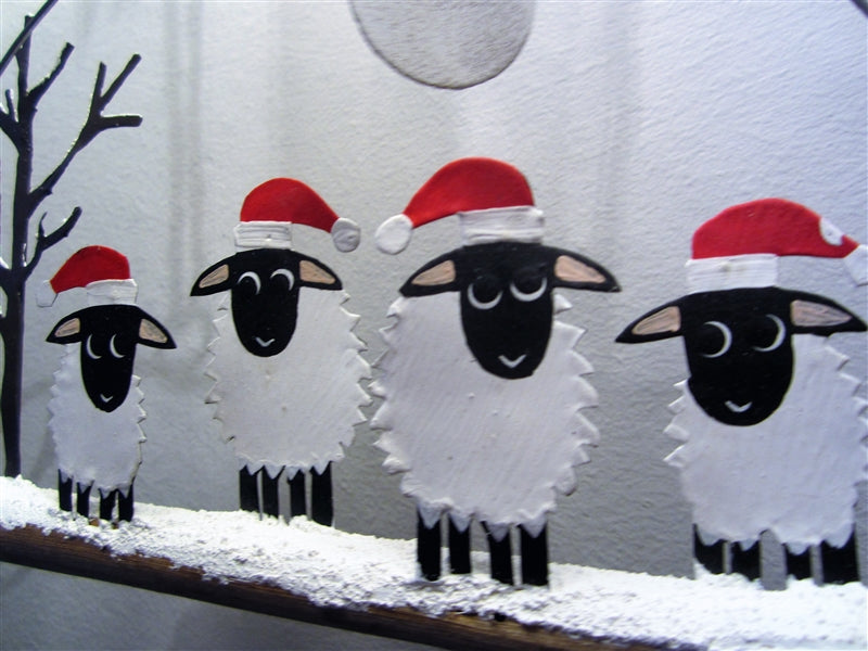 Shoeless Joe Four Winter Wolly Sheep On Block Decoration