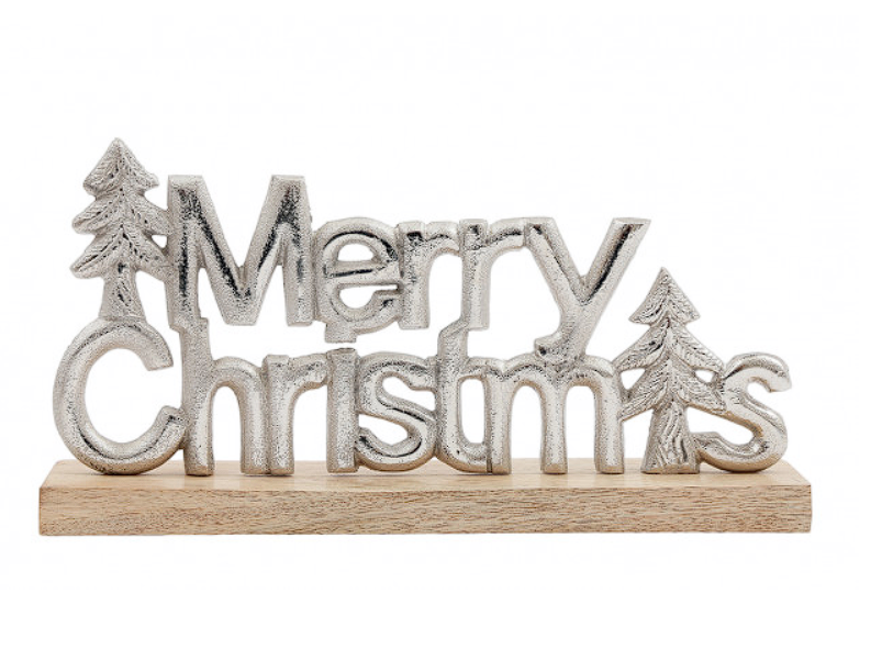 Sifcon Silver Merry Christmas On Wooden Stand 29 x 15