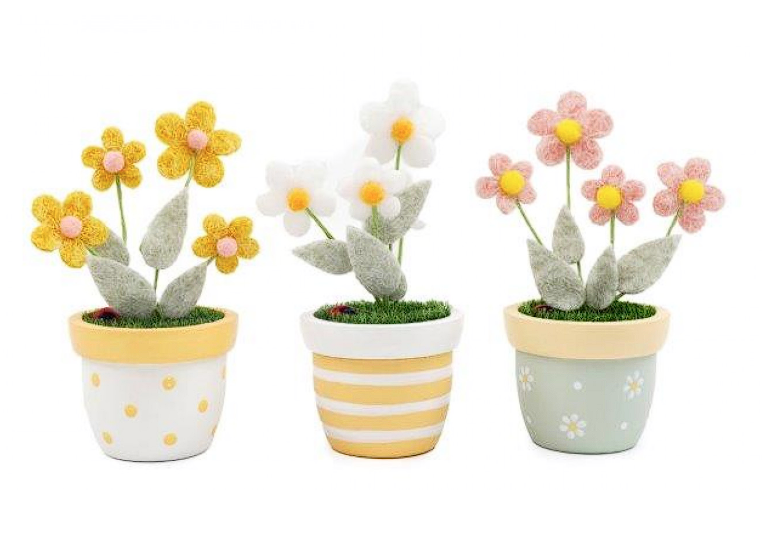 Sifcon Fabric Flower In Wooden Pot 14cm
