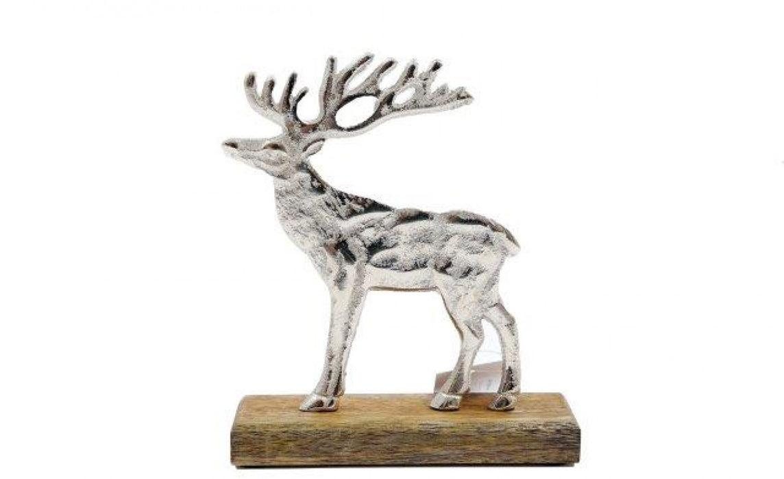 Sifcon Silver Reindeer On Wooden Tray