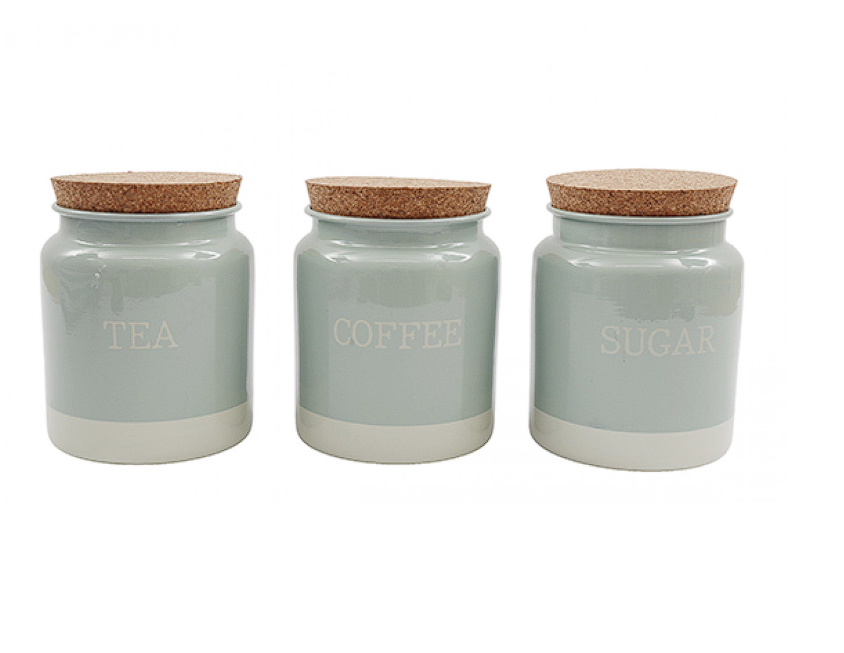 Sifcon Tea, Coffee And Sugar Green Canisters 14cm
