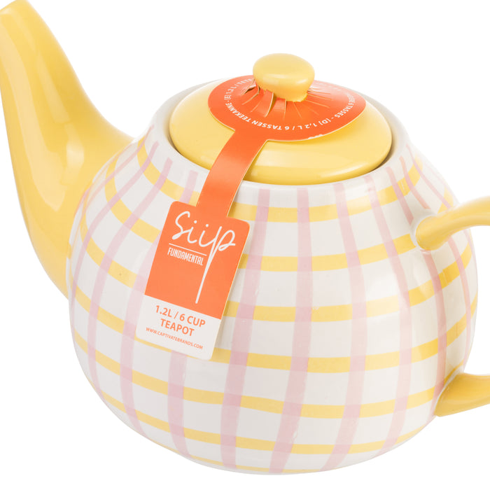 Siip Gingham 6 Cup Pink Teapot