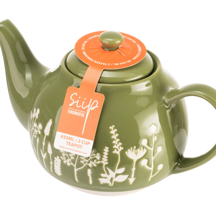 Siip Wax Resist Floral 2 Cup Green Teapot