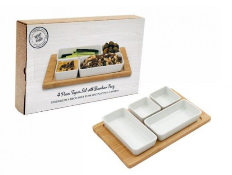 Sil Set Of 4 Tapas Dishes With Bamboo Tray