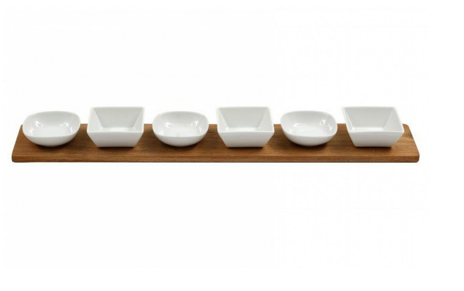 Sil Set Of 6 Tapas Dishes With Acacia Tray