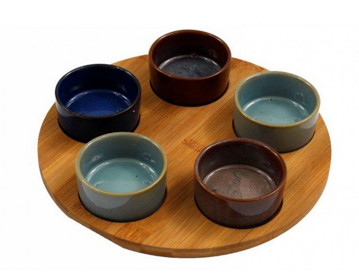 Sil Set Of 5 Tapas Dishes With Bamboo Tray