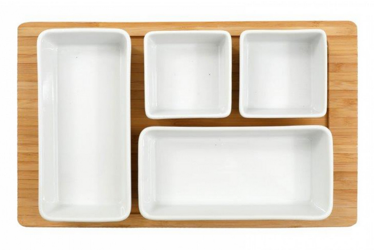 Sil Set Of 4 Tapas Dishes With Bamboo Tray