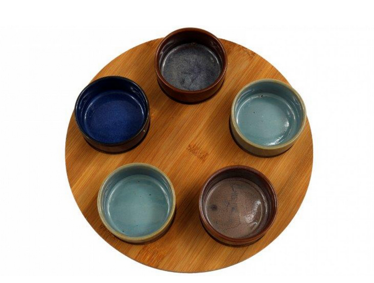 Sil Set Of 5 Tapas Dishes With Bamboo Tray