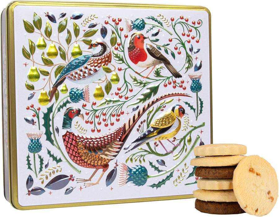 Silver Crane Co Festive Birds Tin Filled with Assorted Butter Shortbread