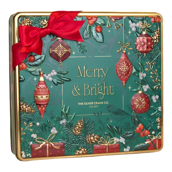 Silver Crane Co Merry & Bright Belgian Chocolate Christmas Biscuits Tin