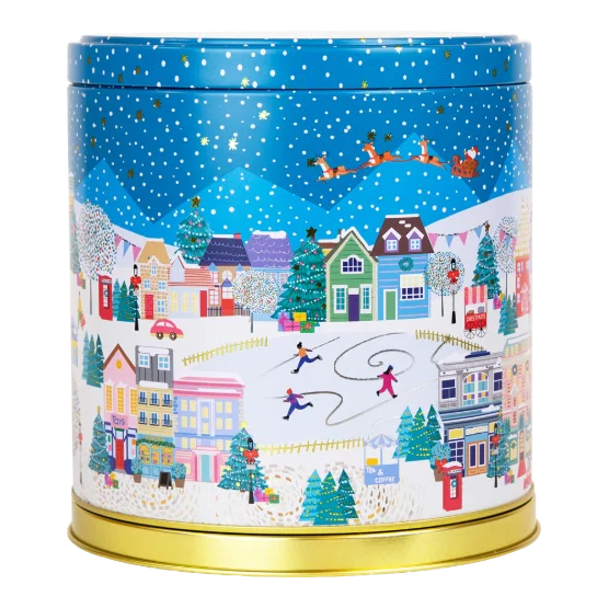 Silver Crane Co Merry Little Christmas Carousel Tin Filled with Mini Choc Chip Cookies