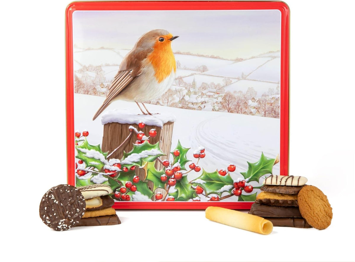 Silver Crane Co Robin Belgian Chocolate Christmas Biscuits Tin