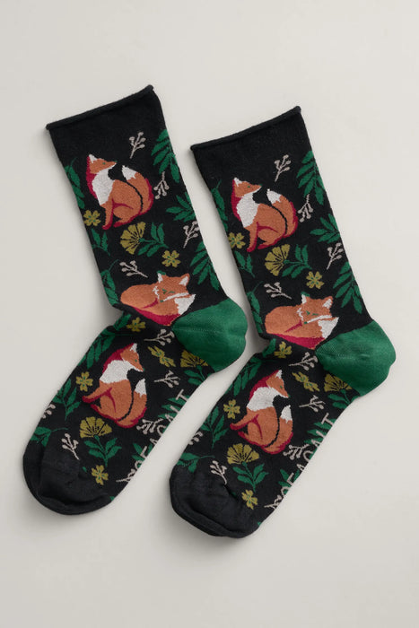 Seasalt Women's Arty Socks - Sleeping Foxes Inkwell