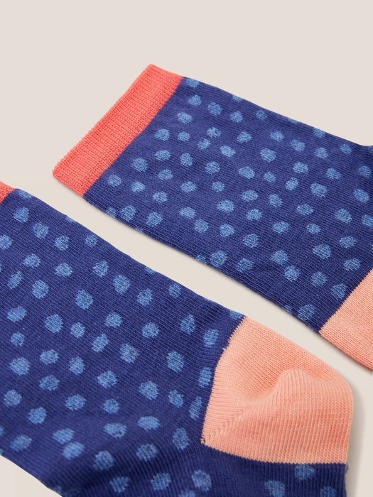 White Stuff Women's Squiggle Spot Ankle Sock Navy Multi