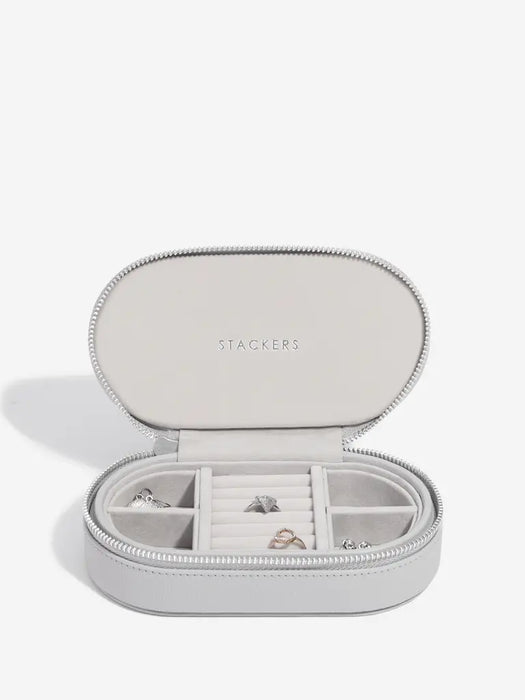 Stackers Pebble Grey Oval Zipped Jewellery Box