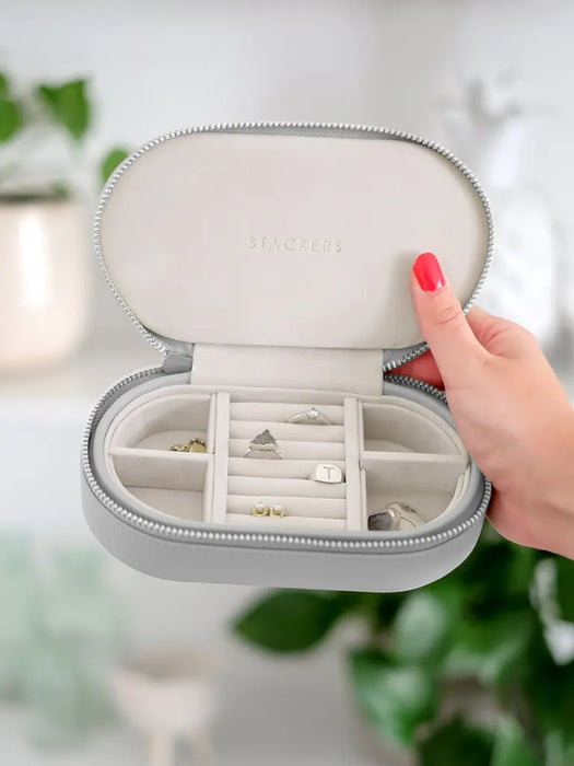 Stackers Pebble Grey Oval Zipped Jewellery Box