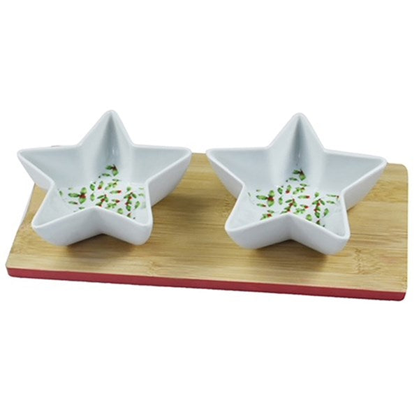 2 Star Shaped Dishes On Wood Tray