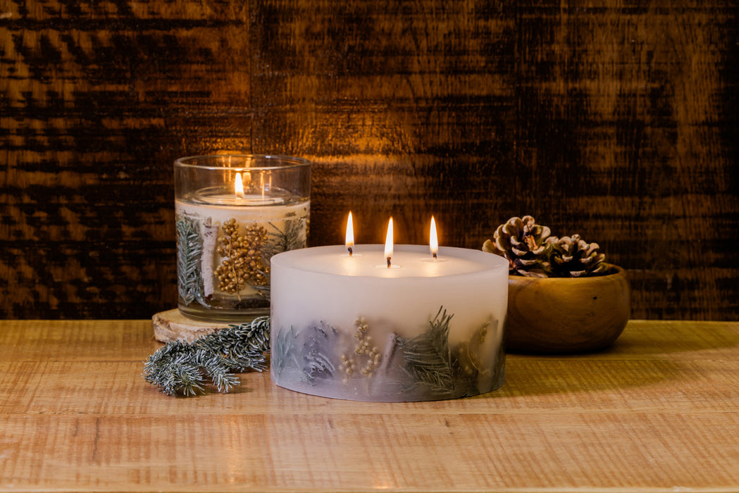Stoneglow Seasonal Collection Frosted Woods 3-Wick Botanical Pillar Scented Candle