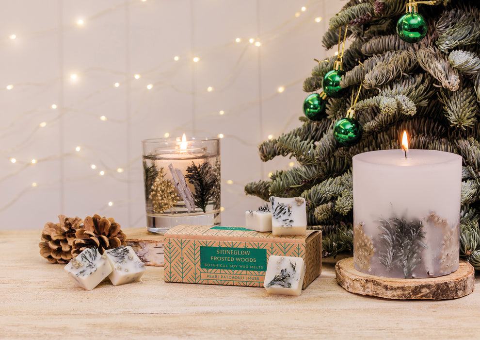 Stoneglow Seasonal Collection Frosted Woods Fat Botanical Pillar Scented Candle