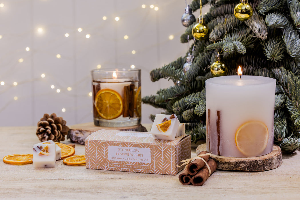 Stoneglow Seasonal Collection Festive Wishes Fat Pillar Botanical Scented Candle