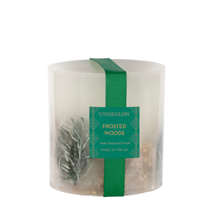 Stoneglow Seasonal Collection Frosted Woods Fat Botanical Pillar Scented Candle