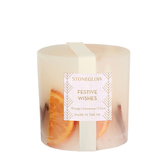 Stoneglow Seasonal Collection Festive Wishes Fat Pillar Botanical Scented Candle