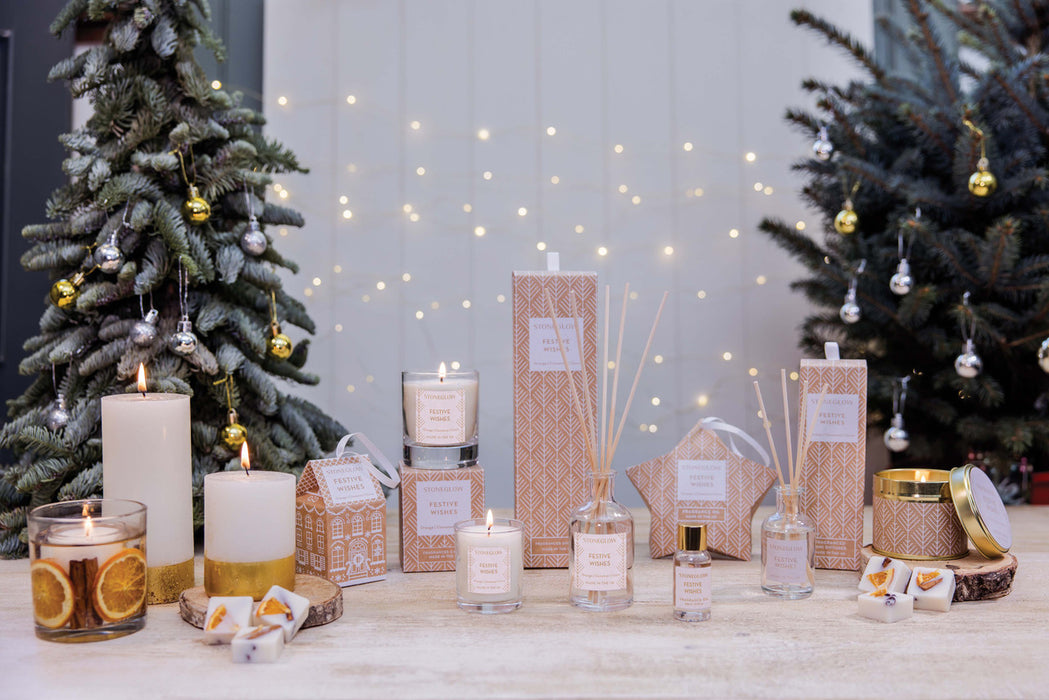 Stoneglow Seasonal Collection Festive Wishes 3-Wick Botanical Pillar Scented Candle