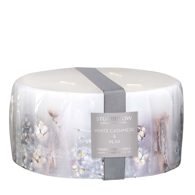 Stoneglow Seasonal Collection White Cashmere & Pear Scented Candle 3-Wick Pillar
