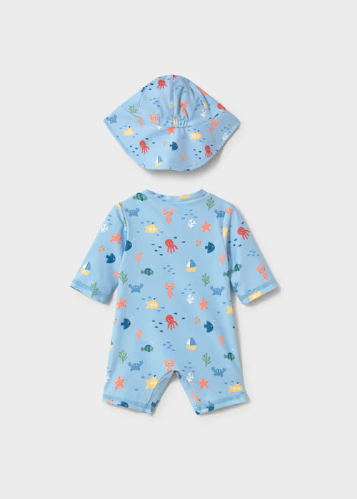 Mayoral Layette Boys Blue Bathing Bodysuit With Hat