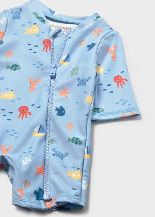 Mayoral Layette Boys Blue Bathing Bodysuit With Hat