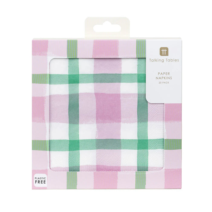 Talking Tables Lilac & Green Gingham Paper Napkins 20 Pack