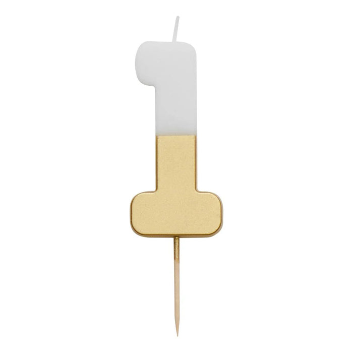 Talking Tables White & Gold Number Candle 1