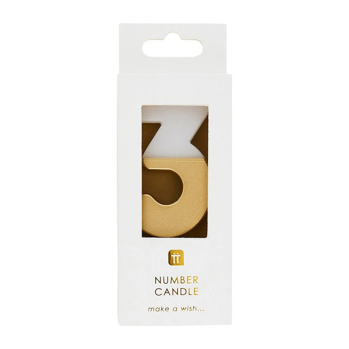 Talking Tables White & Gold Number Candle 3