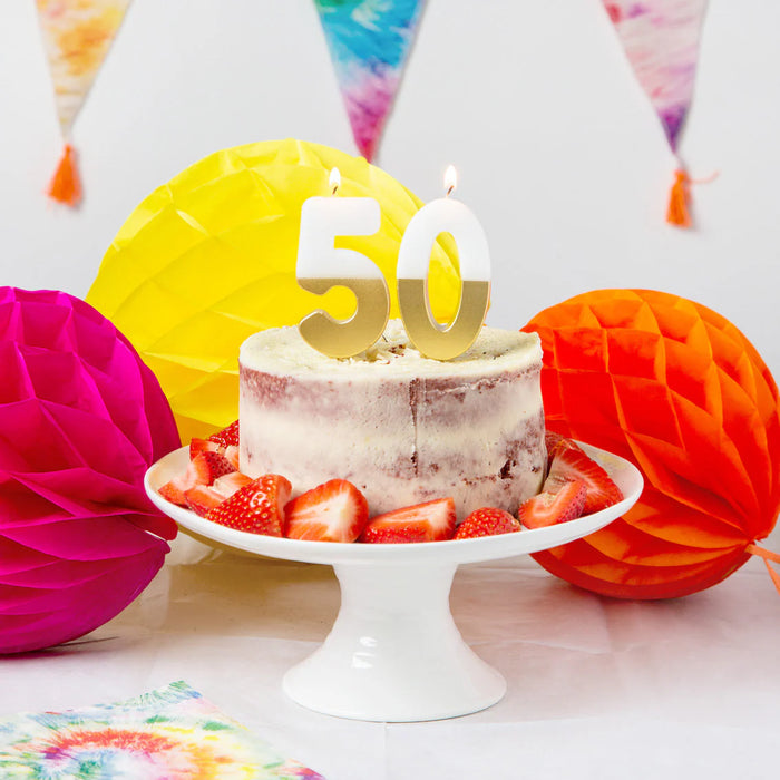 Talking Tables White & Gold Number Candle 6