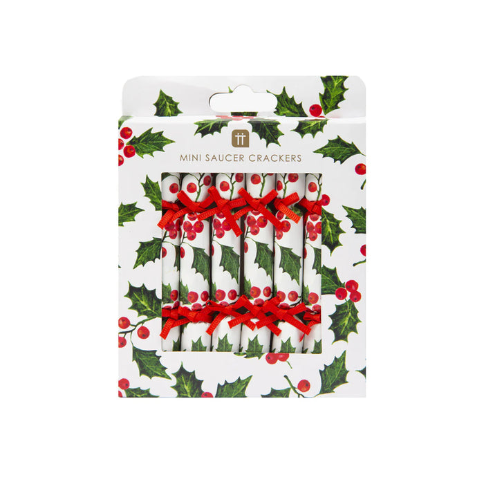 Talking Tables Mini Holly Christmas Crackers - 8 Pack