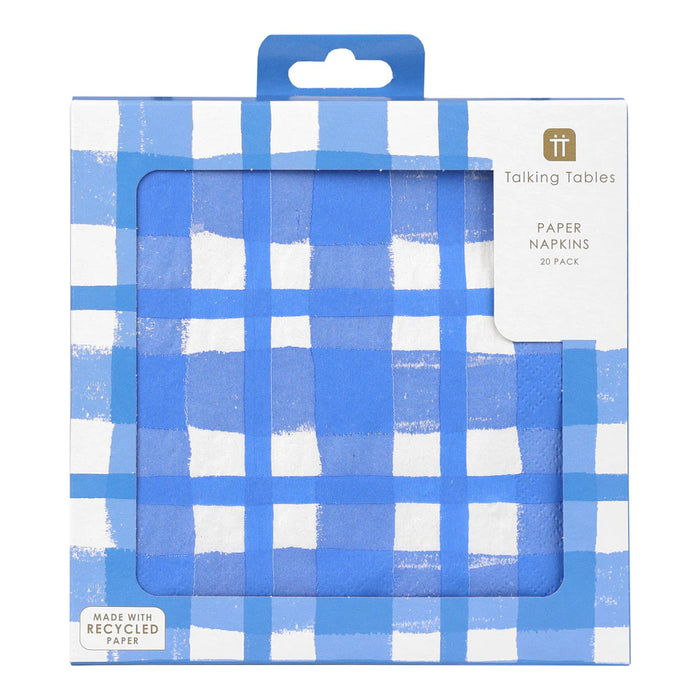 Talking Tables Blue & White Check Napkins 20 Pack