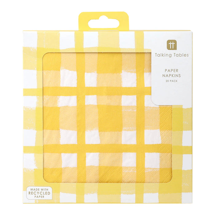 Talking Tables Yellow & White Check Napkins 20 Pack