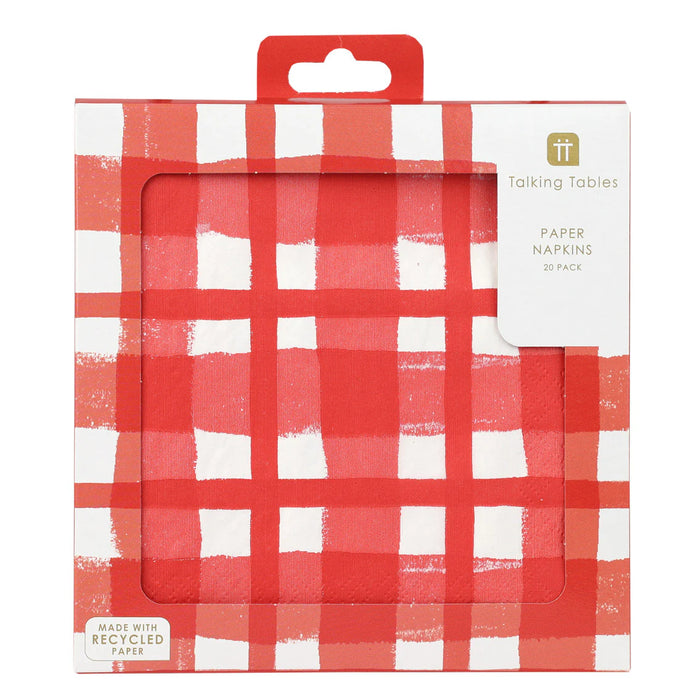 Talking Tables Red & White Check Napkins 20 Pack
