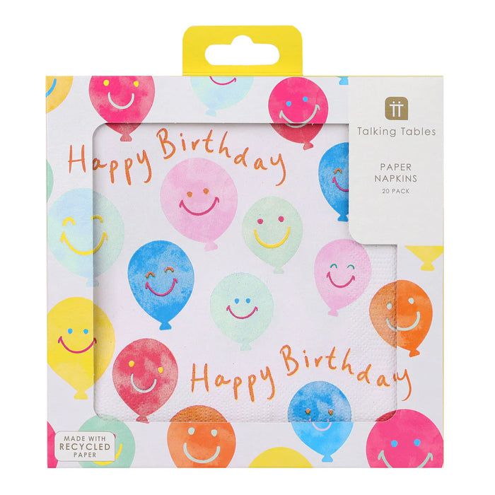 Talking Tables Happy Face Birthday Paper Napkins 20 Pack