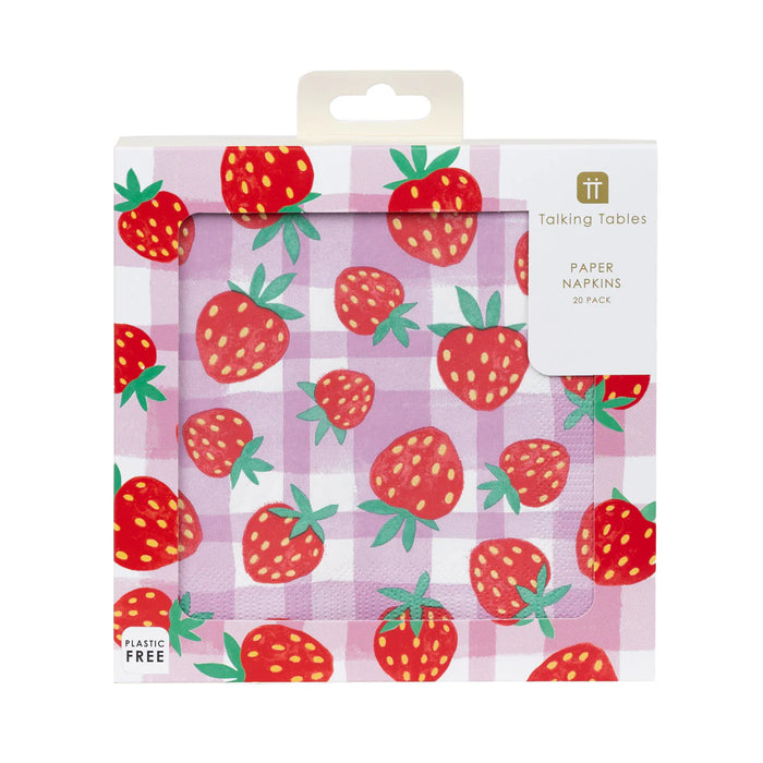 Talking Tables Strawberry Gingham Paper Napkins 20 Pack