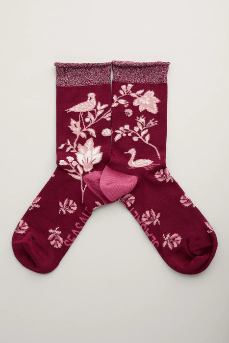 Seasalt Women's Snowy Scenes Socks - Tapestry Birds Jam