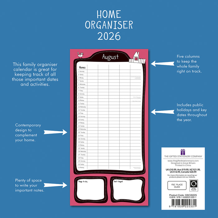 The Gifted Stationery Company 2026 Square Wall Calendar - Were Normal Family Organiser