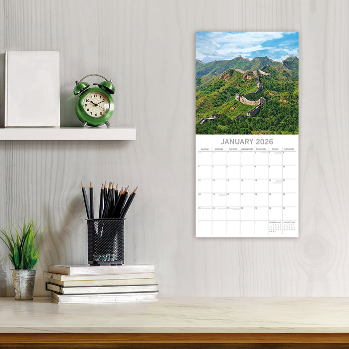 The Gifted Stationery Company 2026 Square Wall Calendar - Wonders of the World