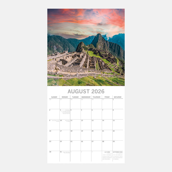 The Gifted Stationery Company 2026 Square Wall Calendar - Wonders of the World