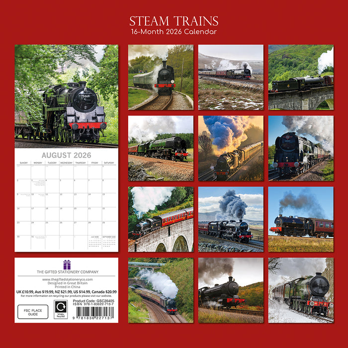 The Gifted Stationery Company 2026 Square Wall Calendar - Steam Trains