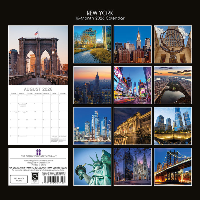 The Gifted Stationery Company 2026 Square Wall Calendar - New York