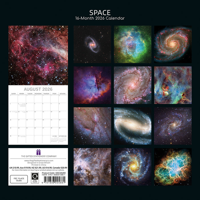 The Gifted Stationery Company 2026 Square Wall Calendar - Space