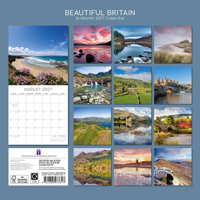 The Gifted Stationery Company 2027 Square Wall Calendar – Beautiful Britain