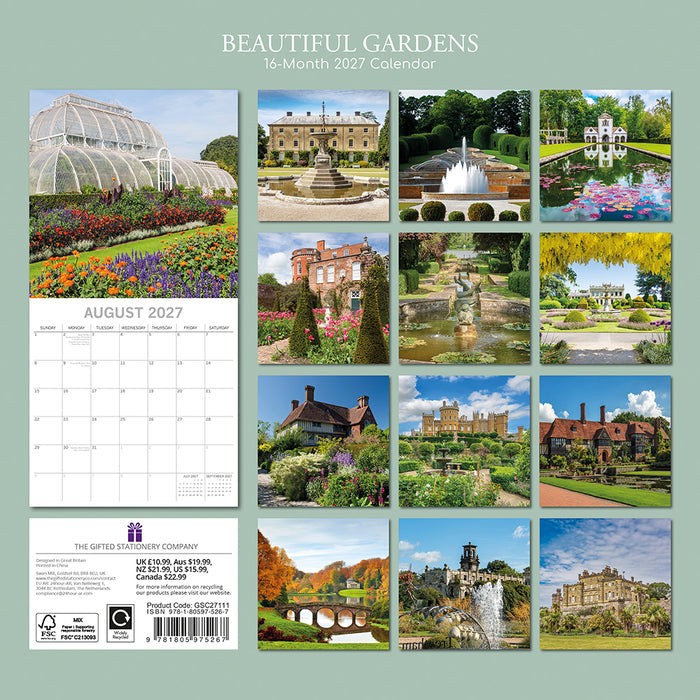 The Gifted Stationery Company 2027 Square Wall Calendar – Beautiful Gardens