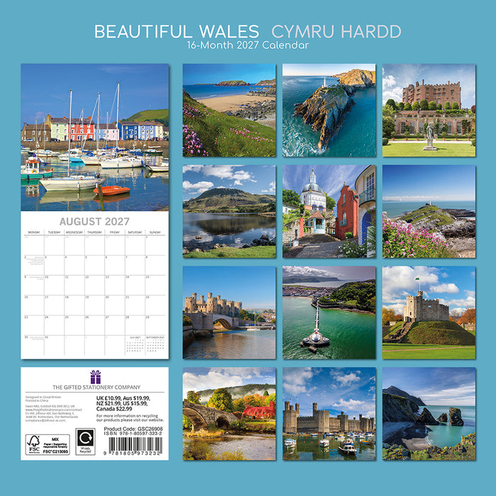 The Gifted Stationery Company 2027 Square Wall Calendar – Beautiful Wales